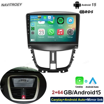 PODOFO For Peugeot 207 2006-2015 9" Android 15 Car Radio Stereo GPS SAT Nav Carplay RDS