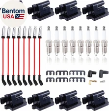 D581 Set of 8 Square Ignition Coil 8 Platinum Spark Plug and Red Wire Set Compat