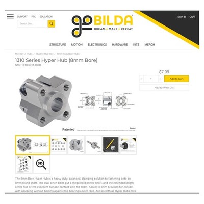 goBILDA 1310 Hyper Hub 8mm Bore Rigid Coupler LOT 25 50 100 Bulk Robotics CNC