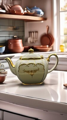 Rare!! Vintage Sadler Cube Teapot | 9  Cream with Gold Trim | Made in England