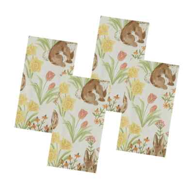 Celebrate Easter Bunny Rabbit Floral Cloth Fabric Napkins Package of 4 NEW