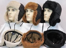 Real Sheepskin Shearling Leather Winter Trapper Ushanka Hunting Fur Hat M-3XL