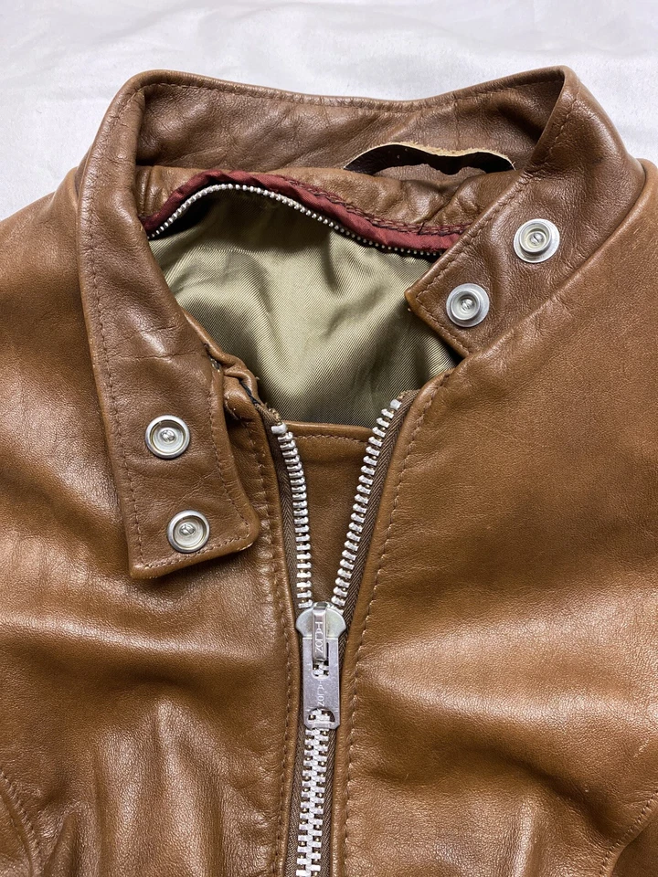 Chaqueta de cuero Schott Café Racer vintage para mujer talla 10 motocicleta garra cremallera Foto 2 de 4