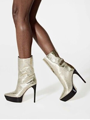 TAMARA MELLON ZENITH PLATINUM LEATHER PLATFORM STILETTO ANKLE BOOTS 37.5 NIB
