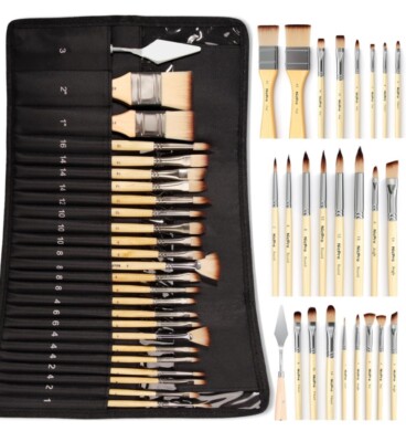 25-teiliges Farbpinsel-Set, professionelle Künstler Pinsel Acryl Aquarell UK