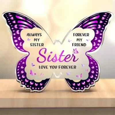 HANDCRAFTED Butterfly Shaped Sister Love you Forever Plaque Sign Birthday Gift Best Sister