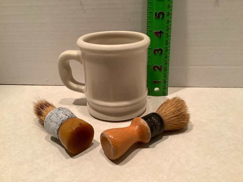 Vintage Old Spice plain white shaving mug/2 brushes