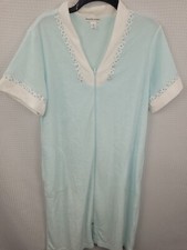 Miss Elaine Light Blue Zip Front Terry Cloth House Coat Robe NWOT Size Medium