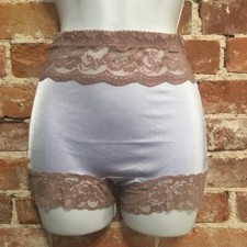 Rhonda Shear Blue  Mocha Lace Trim Pin-Up Retro Style Panty Panties New