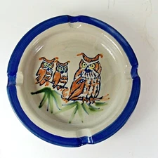 Louisville Stoneware Large Table Top Ashtray Great Horned Owl Family