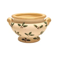 FTD Ceramic Christmas Bowl Planter Vintage Art Pottery Vase Footed Holly Berry