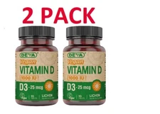 Deva Vegan Vitamin D3 1000IU  (Cholecalciferol) from Lichen, (2 PACK)
