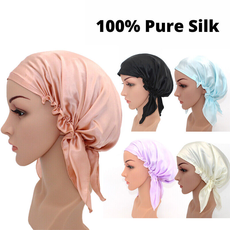 100% Mulberry Silk Adjustable Night Cap Soft Sleeping Cap Hair Care Wrap Bonnet