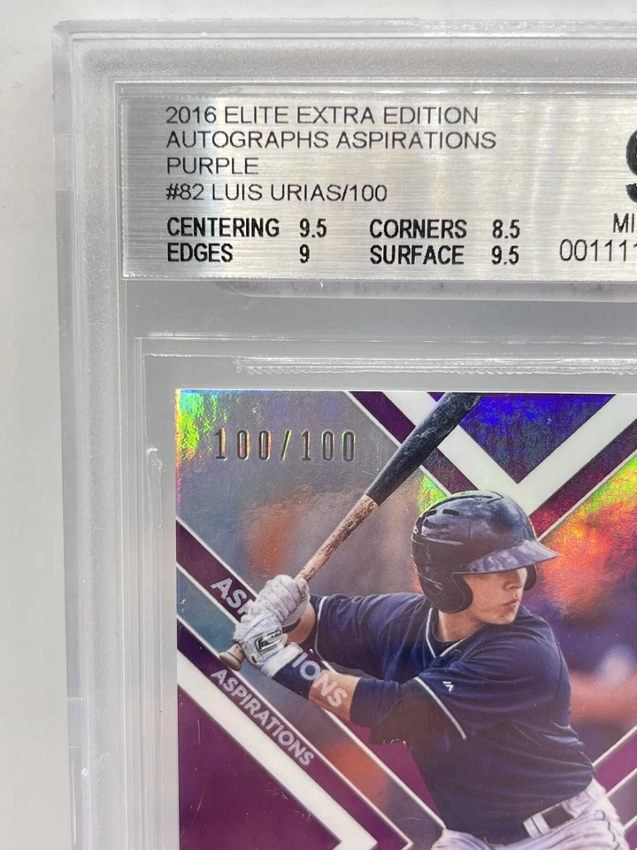 2016 Panini Elite Extra Edition Aspirations Purple /100 Luis Urias #82 Auto 10 - Image 3 of 3