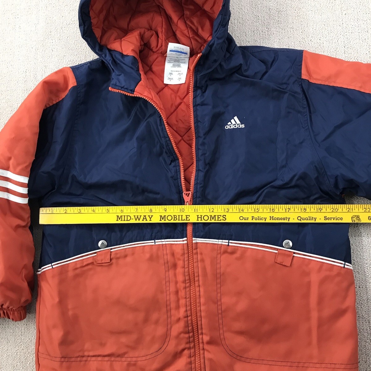 Vintage 90s Adidas Jacket Boys Large Orange Blue Hooded
