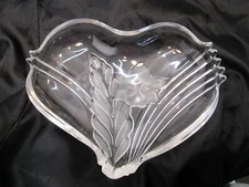 Vintage Heavy Glass Heart Shaped Bowl with Frosted Flower 8" Iris Candy Dish