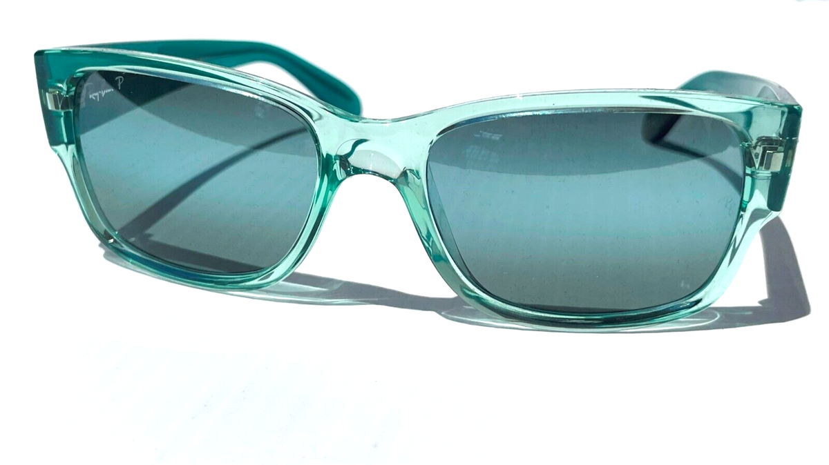 Ray Ban Transparent Green Frame Polarized Blue Lens Sunglass