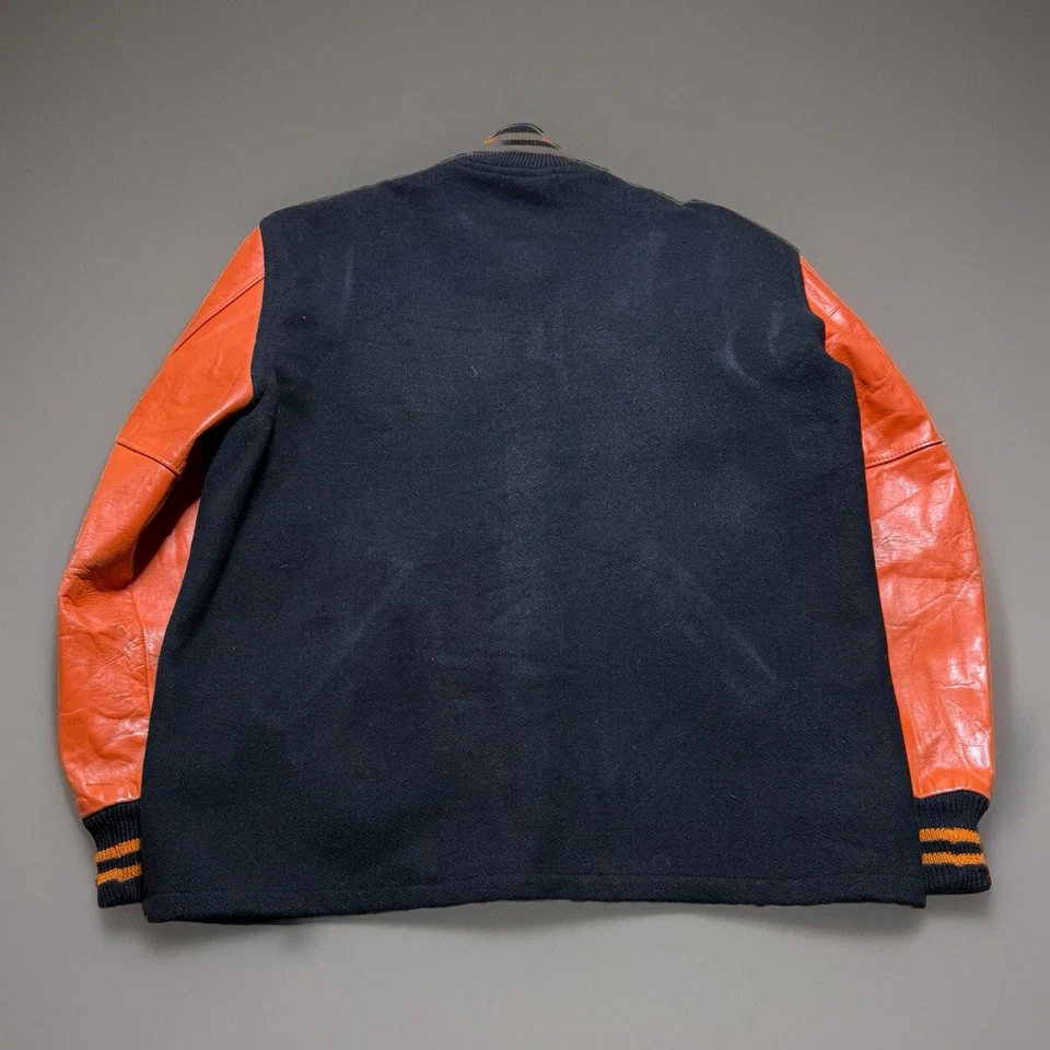 Vintage 50s 60s Burean Holloway Letterman Coat Varsity Jacket Size 42 Orange - Image 3 of 4