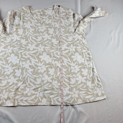 D&Co Womens Top Floral Tan White V Neck 3/4 Sleeve Size XL - Picture 10 of 11
