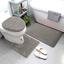 3 Piece Super Soft Solid Microfiber Bathroom Rug Set
