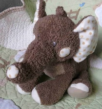 HugFun Brown Tan Plush Stuffed Elephant Toy w Yellow Polka Dot Ears EUC 12"