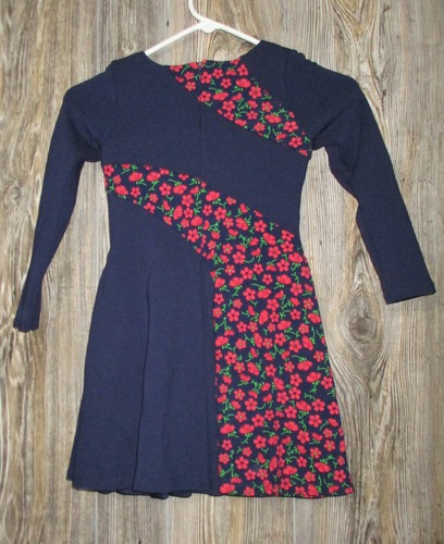 Chasing Fireflies Navy Pink Floral Pleated Flare Dress Side Pockets Girls Sz S - Picture 2 of 9