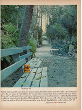 1968 PENNZOIL Motor Oil yellow can on blue bench Vintage Print Ad