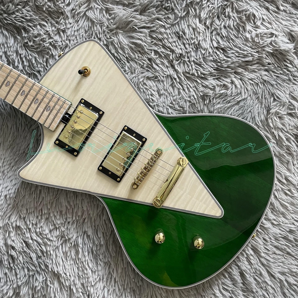 Left Handed Green Musician Electric Guitar HH Pickups Maple Fretboard Gold Parts - Image 2 of 4
