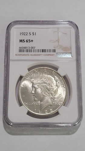 1922-S Peace Dollar  MS65+     NGC  MS65+ Rare Grade