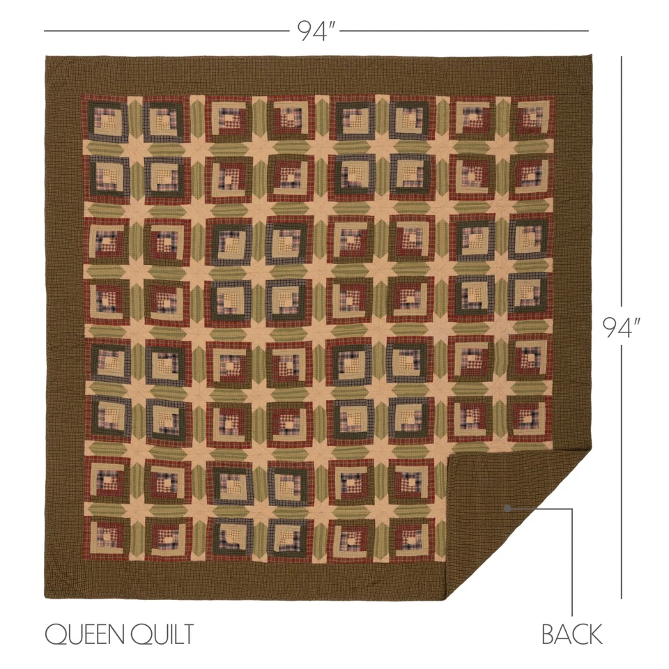 Rustic Queen Quilt Green Patchwork Tea Cabin Cotton Bedroom Decor VHC Brands - Image 3 of 4