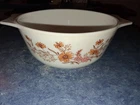 Vntg Pyrex Glass casserole 6" Dish w/handles Autumn Floral MCM In Mint Condition