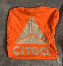 CITGO Gas Station T-Shirt Size L ~ Bright Pumpkin/ Safety Orange ~ Silver Logo