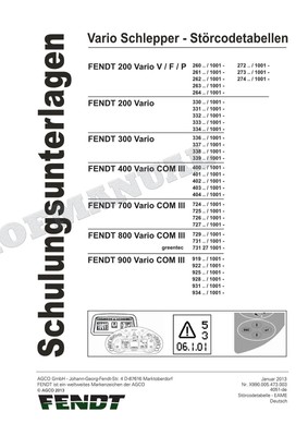 FENDT Vario Schlepper COM 3 919 922 925 928 931 934 Störcodetabellen