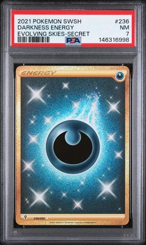 2021 POKEMON SWORD & SHIELD EVOLVING SKIES SECRET #236 DARKNESS ENERGY PSA 7