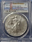 2021 (S) PCGS MS70 Silver Eagle First Strike T-1 Emergency Issue SF Bridge Label