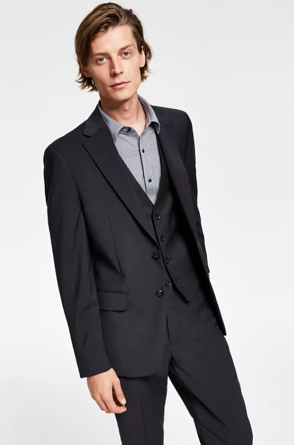 Calvin Klein X-Fit Solid Slim Fit Suit 40s/32x30, Black Wool for
