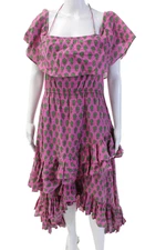Rhode Resort Womens Pink Floral Cotton Sundress Square Neck Boho Long Size XS