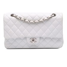 Authenticated Chanel Medium Classic Caviar Double Flap White Leather