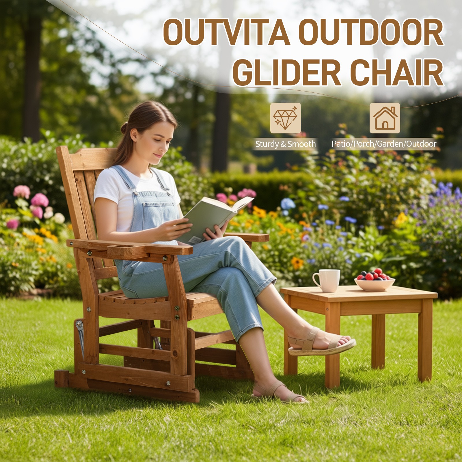Patio Glider Chair 1Seat w/ Armrest, Backrest Swing Gliding Chair for In/Outdoor