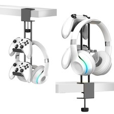Headphone Stand with Controller Holder, Aluminum Under Desk Clamp Headset and...