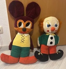 2x Vintage Stofffigur / Puppe – Maus & Clown – Cordstoff – ca. 60 cm – DDR