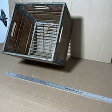 Vintage Galvanized Steel Banded Wood Dairy Milk Crate Box Industrial Chic