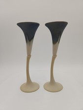 2 Newman Ceramic Works Calla Lily Champagne Flute Blue Made in USA 7.25"