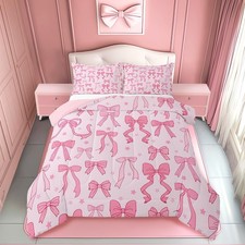Bow Star Print Bedding Set Twin Size Cute Bowknot Comforter Set for Kids Boys...