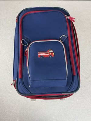 Pottery Barn Kids Suitcase Boys Blue W/ Red Fire Truck 20x13x9