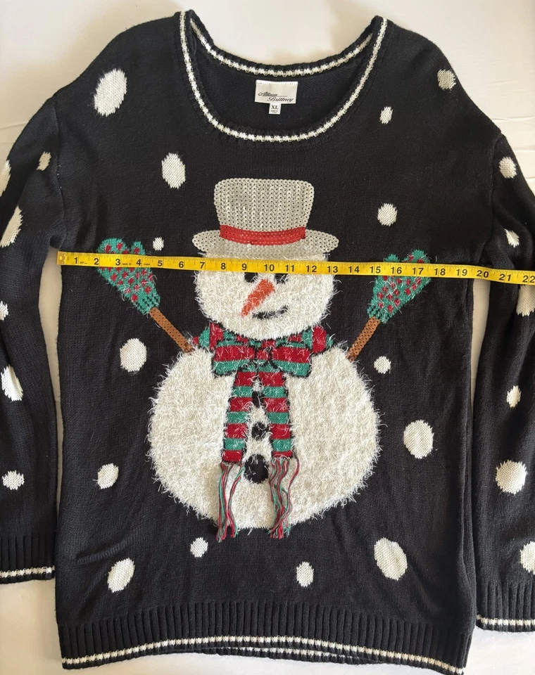 Allison Brittney Snowman Sweater Womens XL Fuzzy Sequin Oversized Christmas Ugly - Image 4 of 4