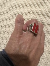 Beautiful inlaid coral and 925 sterling silver Ring Sz 7