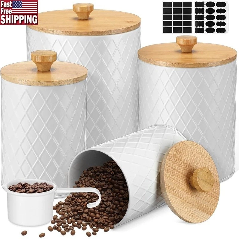 Airtight Kitchen Canisters Set W/ Bamboo Lids & DIY Labels Food Storage New
