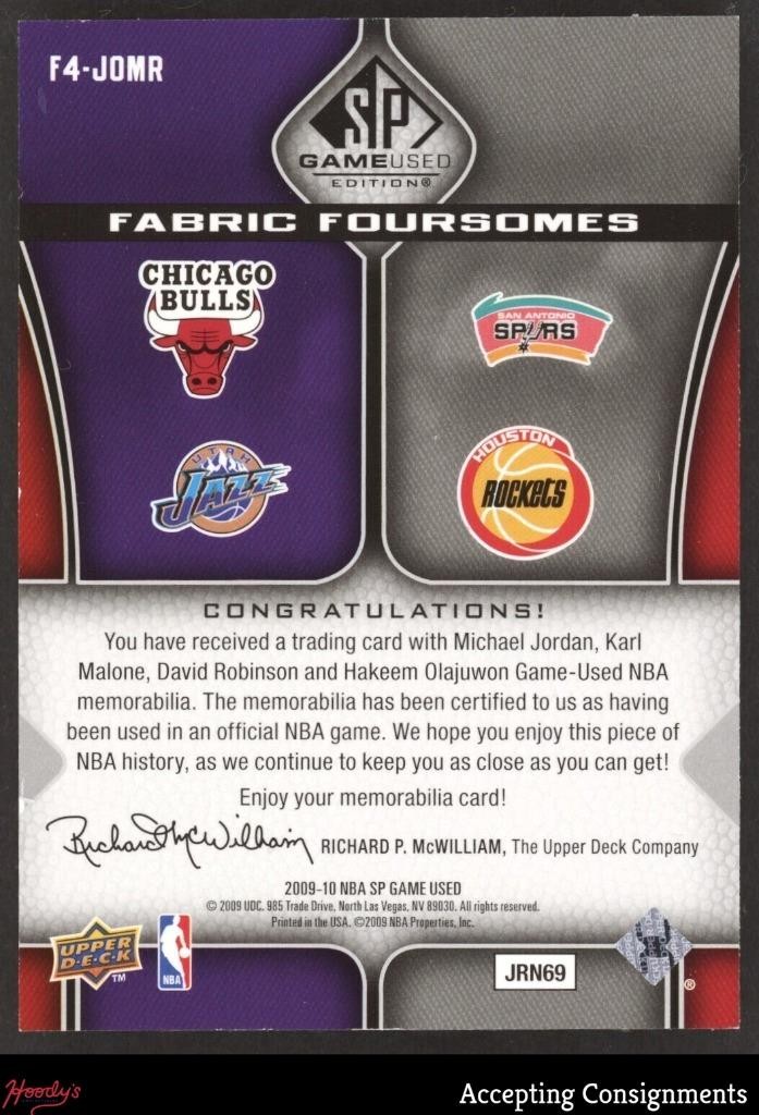 2009-10 SP Game Used Michael Jordan, Hakeem Olajuwon QUAD GAME USED JERSEY /125 view 2
