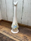 Vtg Fenton Satin Glass Bud Vase Hand-Painted Blue Roses Signed  T. Budwin 8" H